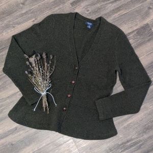 Lambswool CHAPS ruffled sage green cardigan M